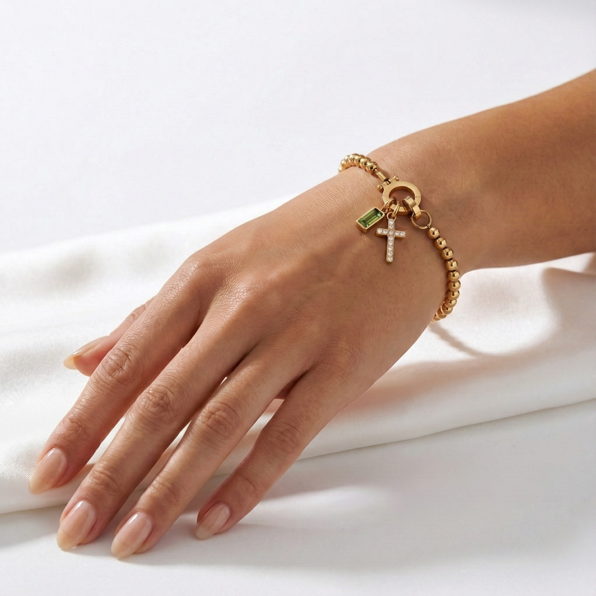 Bracciale AX Perline con Croce e Pietra di Nascita