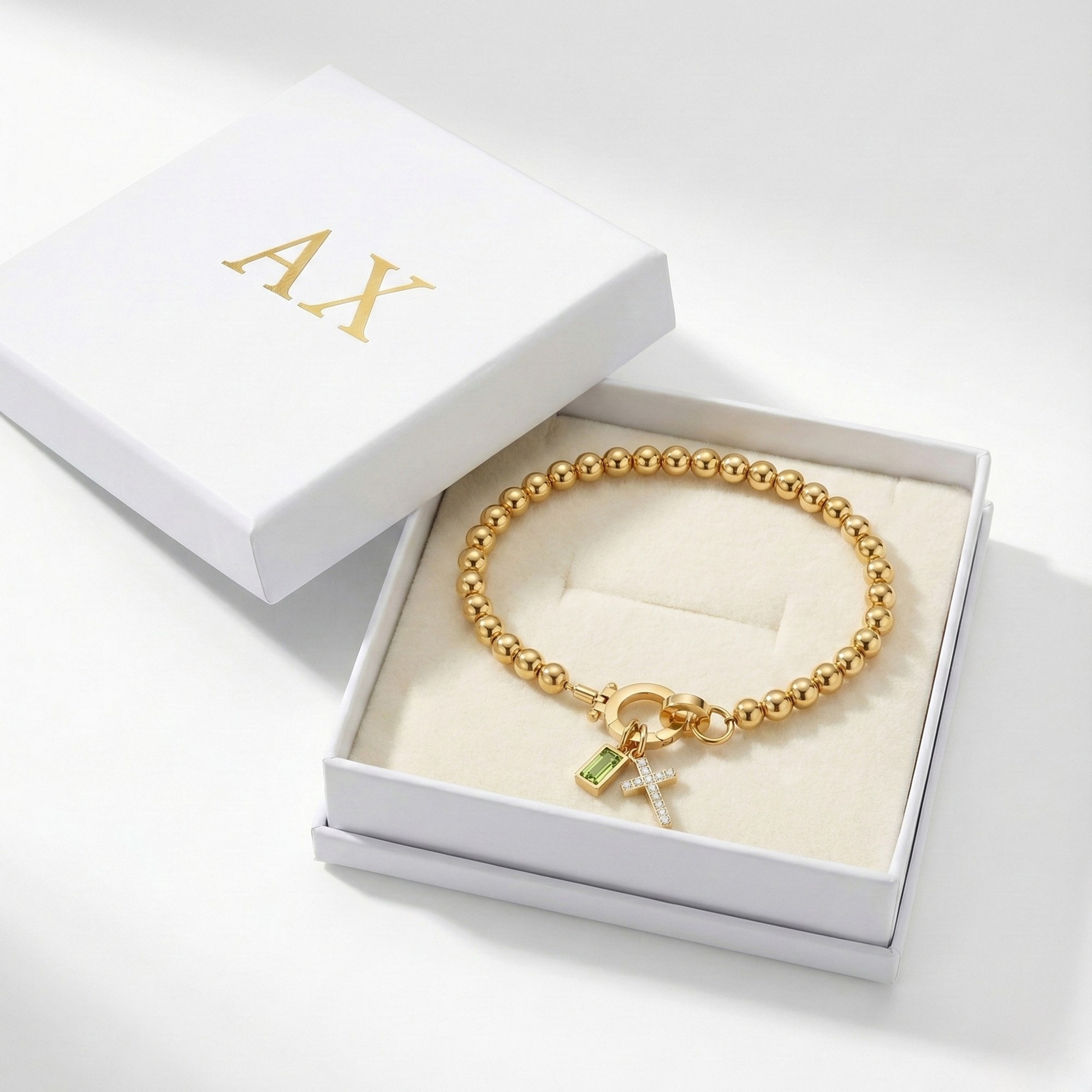 Bracciale AX Perline con Croce e Pietra di Nascita