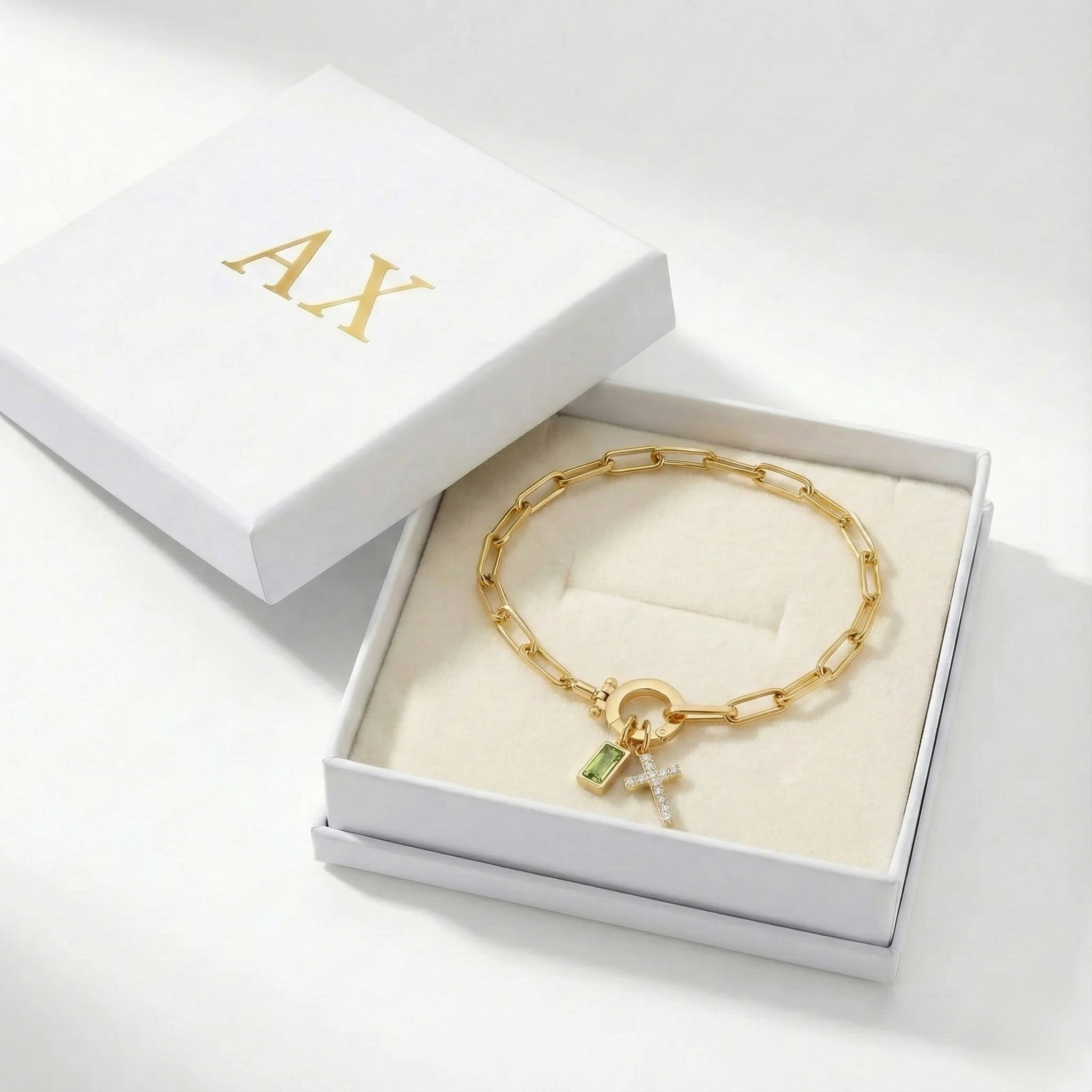 Bracciale AX Paperclip con Croce e Pietra di Nascita