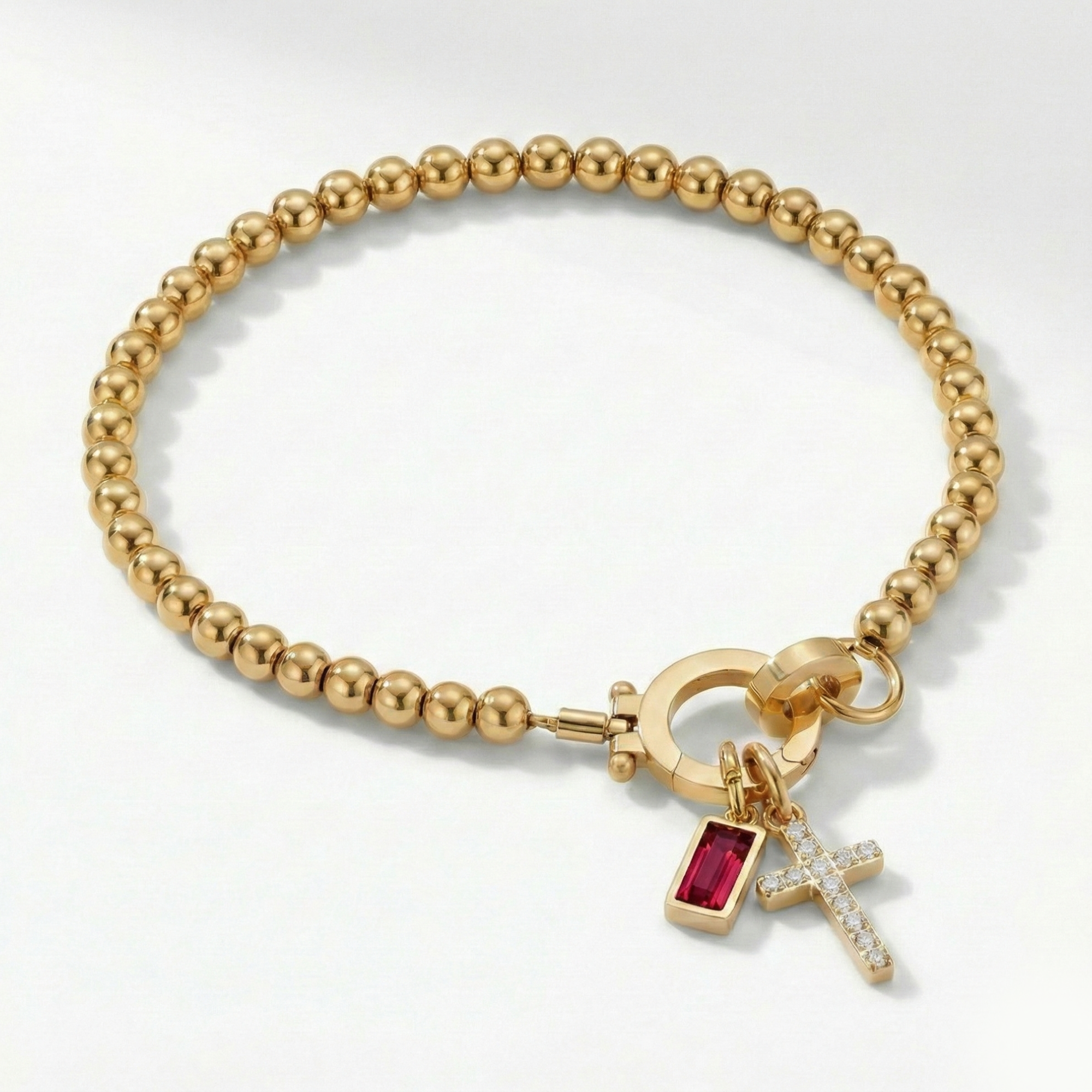 Bracciale AX Perline con Croce e Pietra di Nascita