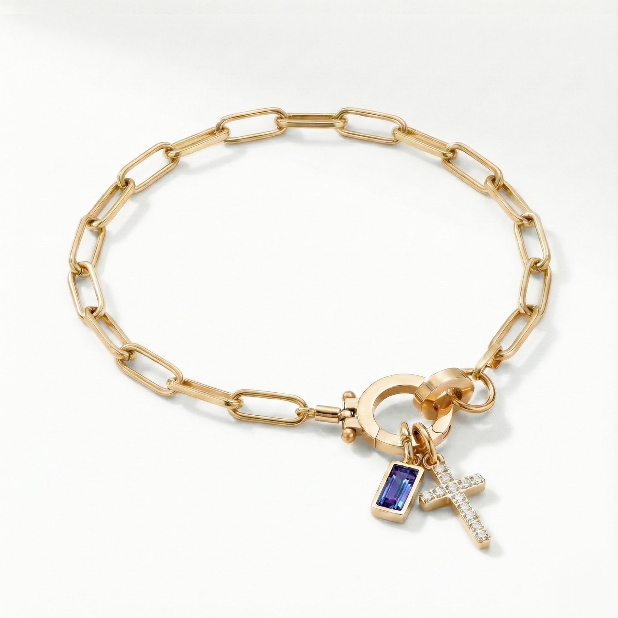 Bracciale AX Paperclip con Croce e Pietra di Nascita