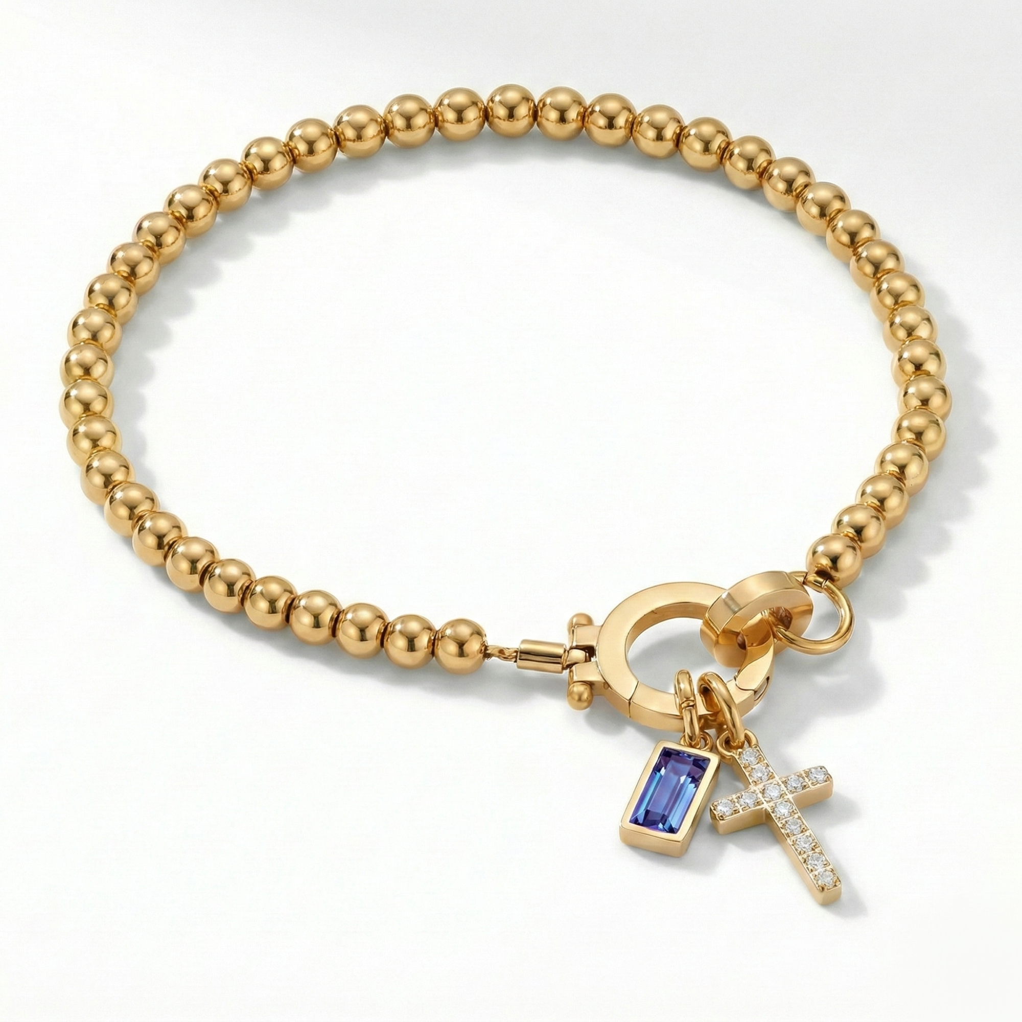 Bracciale AX Perline con Croce e Pietra di Nascita