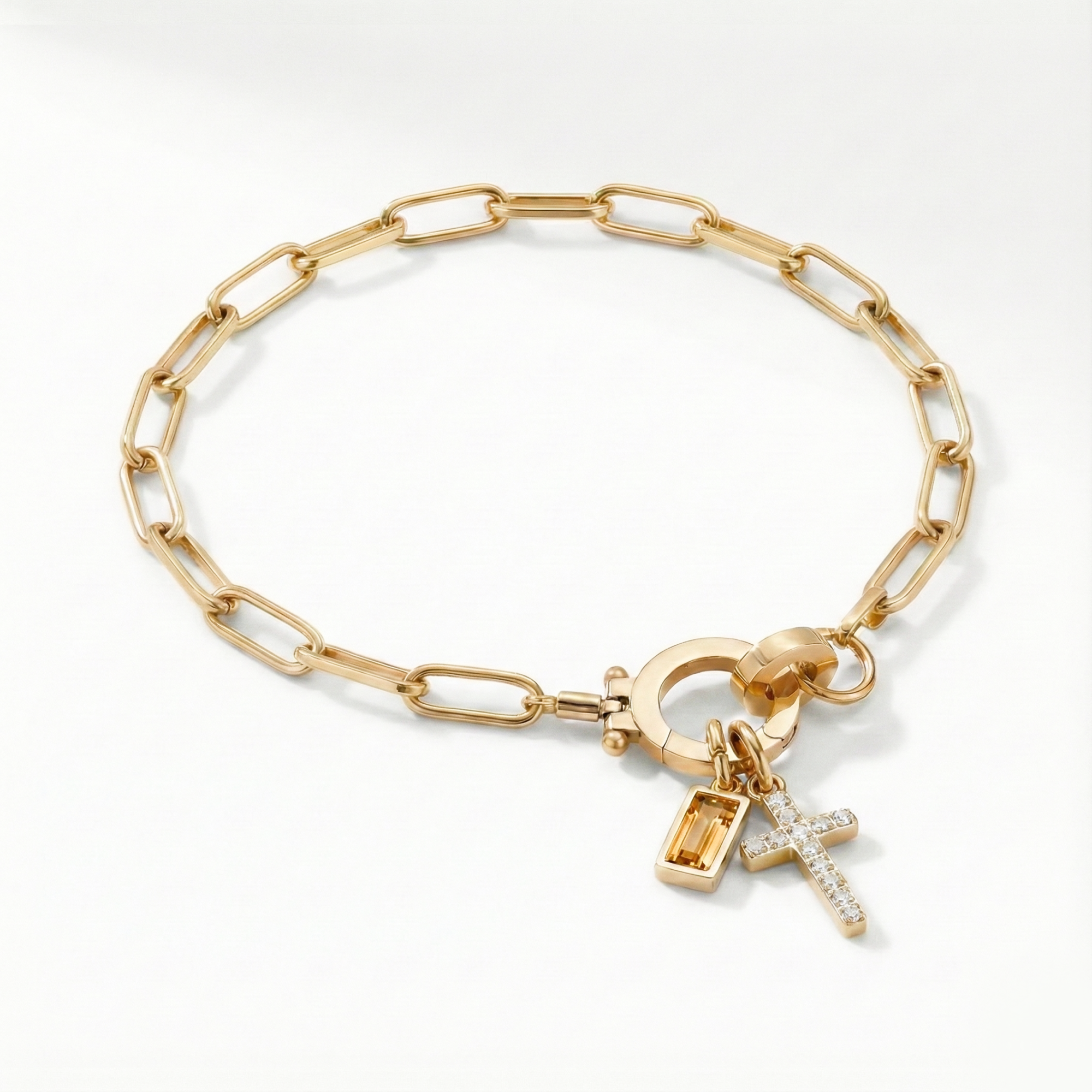 Bracciale AX Paperclip con Croce e Pietra di Nascita