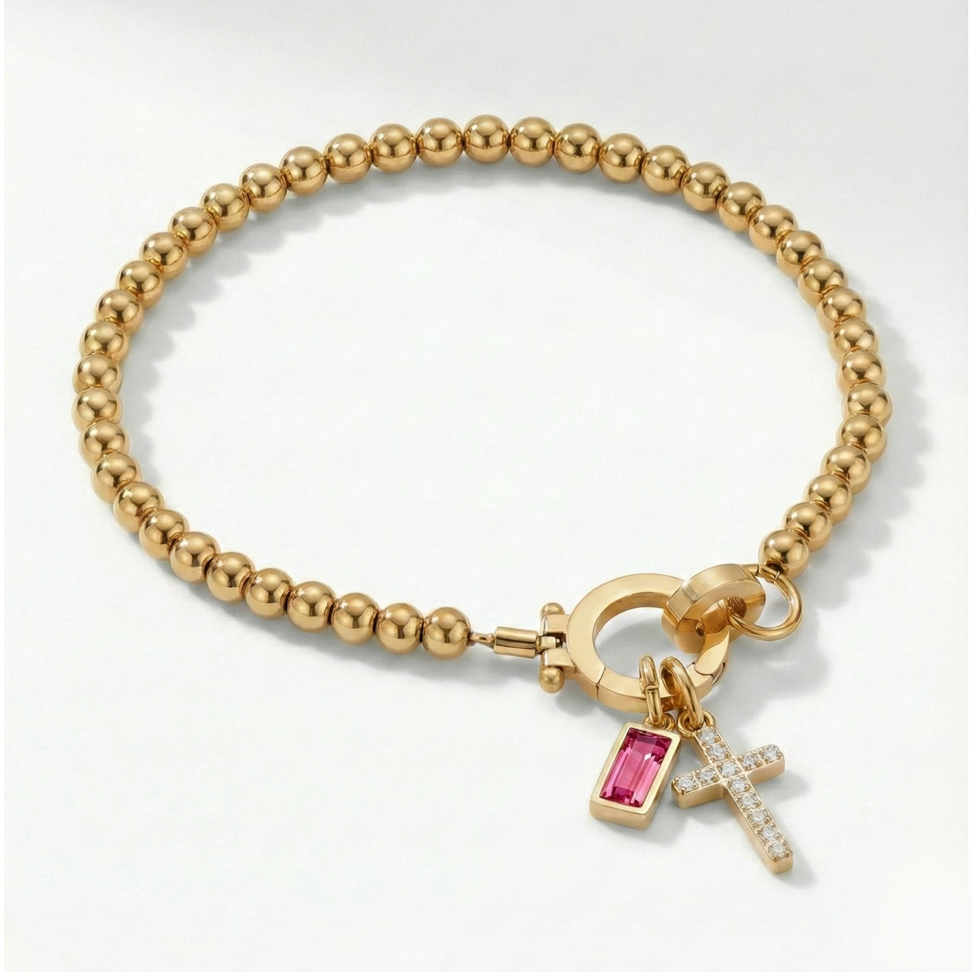 Bracciale AX Perline con Croce e Pietra di Nascita