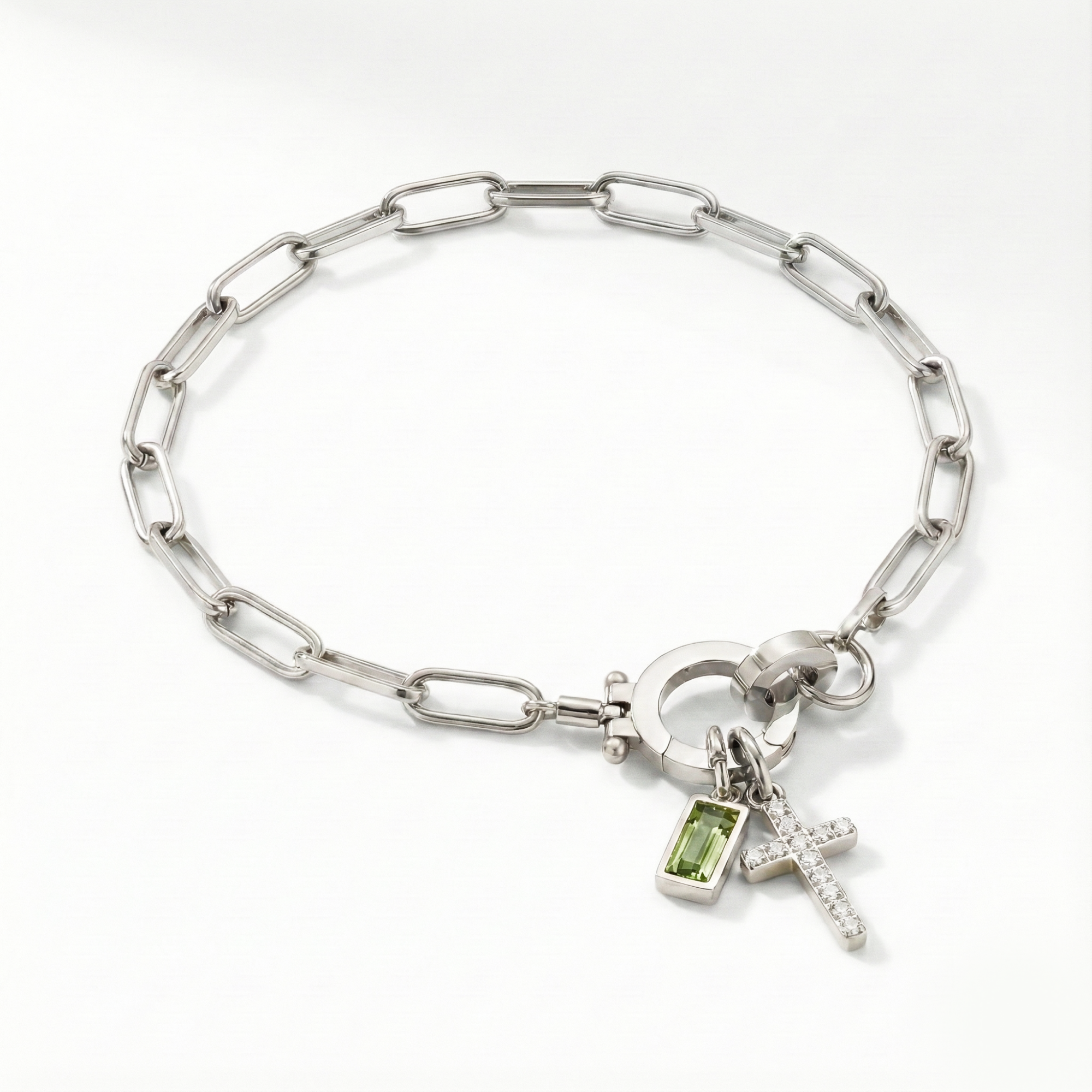 Bracciale AX Paperclip con Croce e Pietra di Nascita