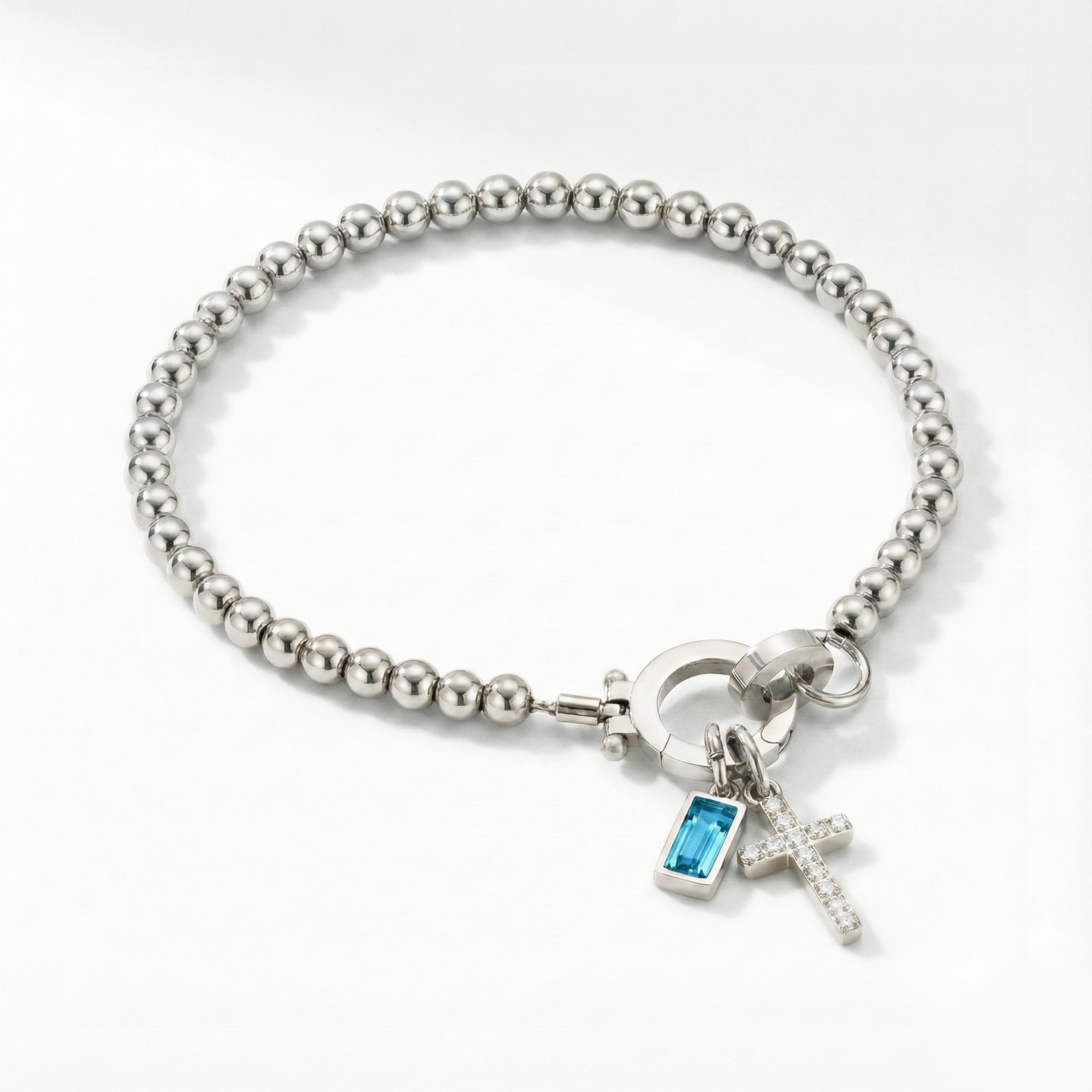 Bracciale AX Perline con Croce e Pietra di Nascita