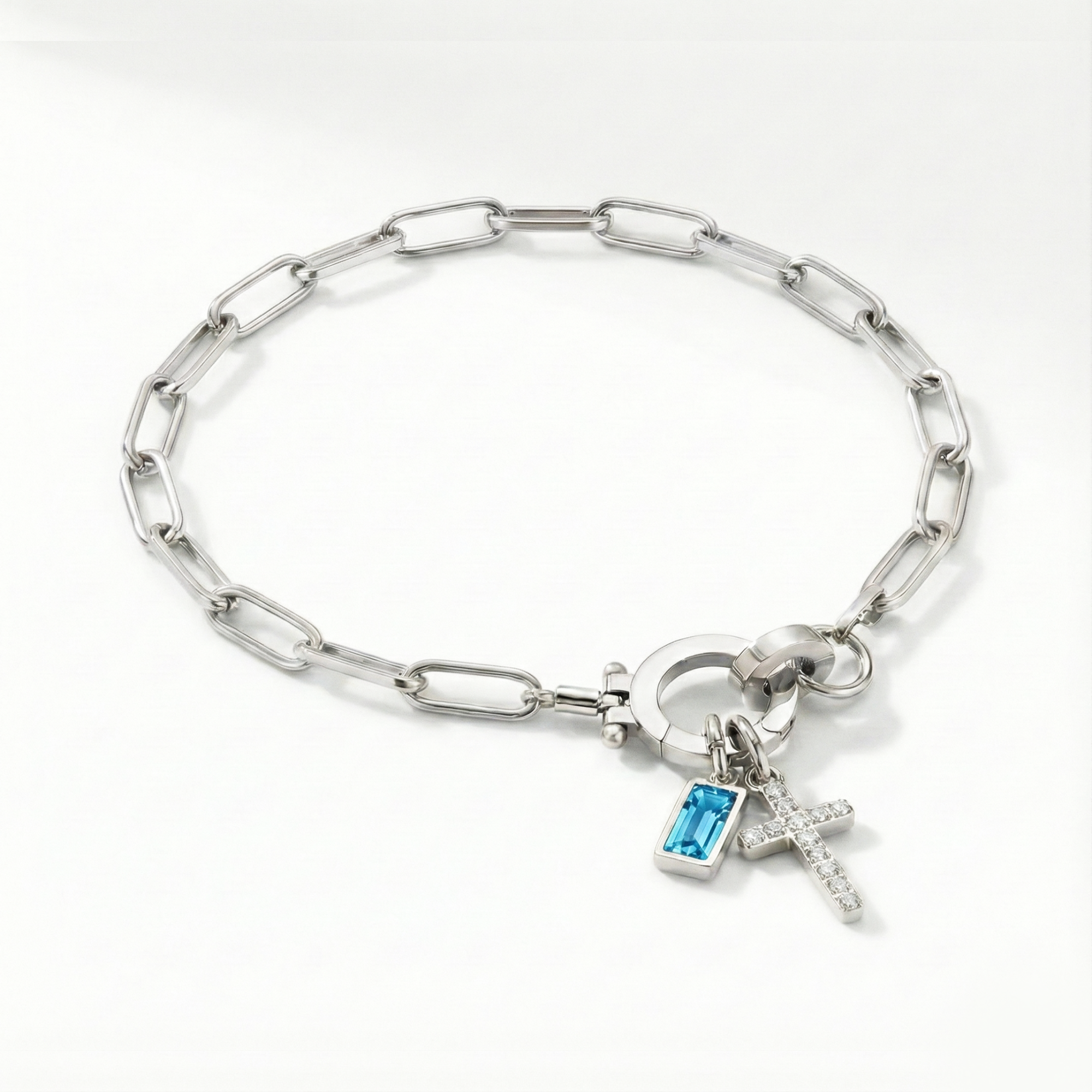 Bracciale AX Paperclip con Croce e Pietra di Nascita