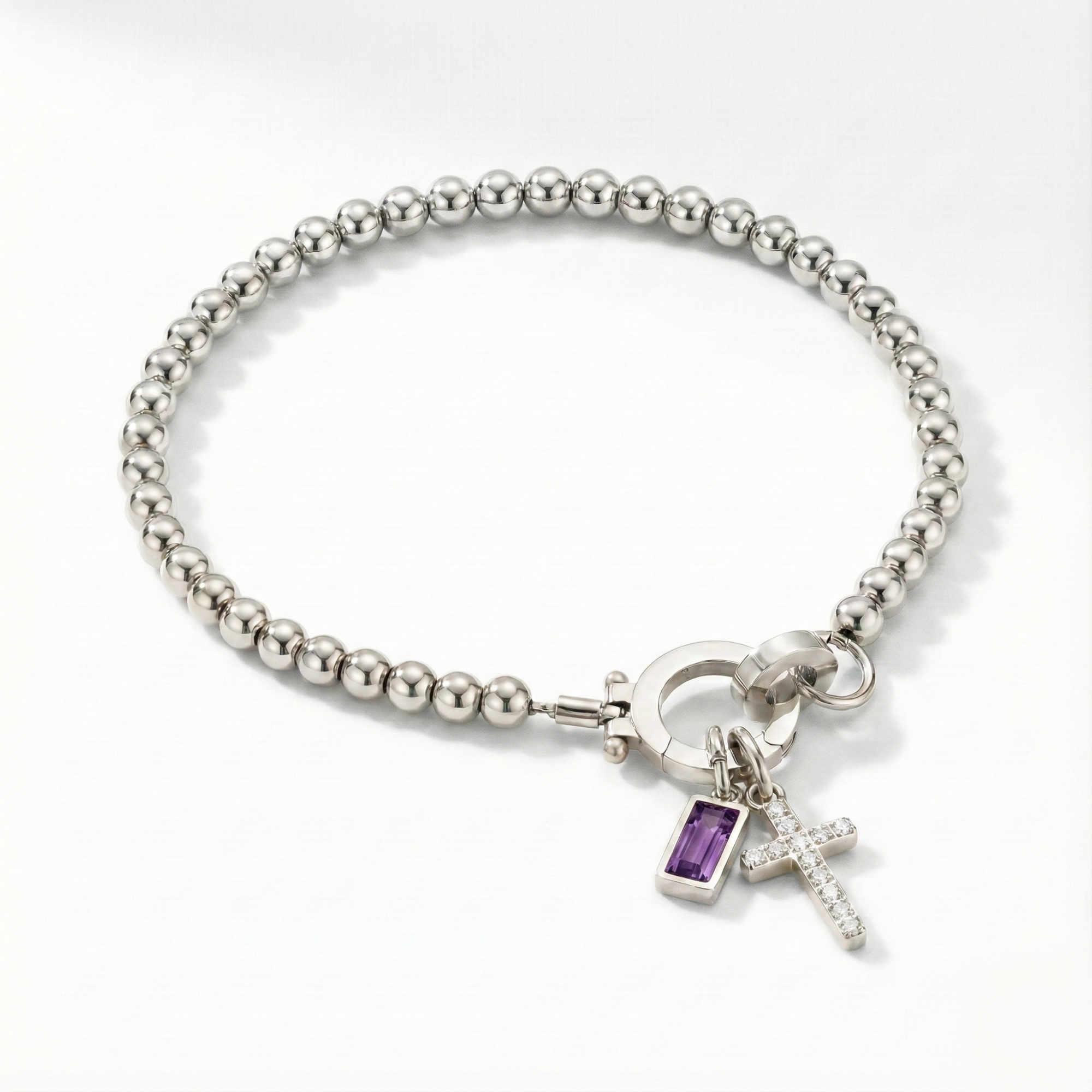 Bracciale AX Perline con Croce e Pietra di Nascita