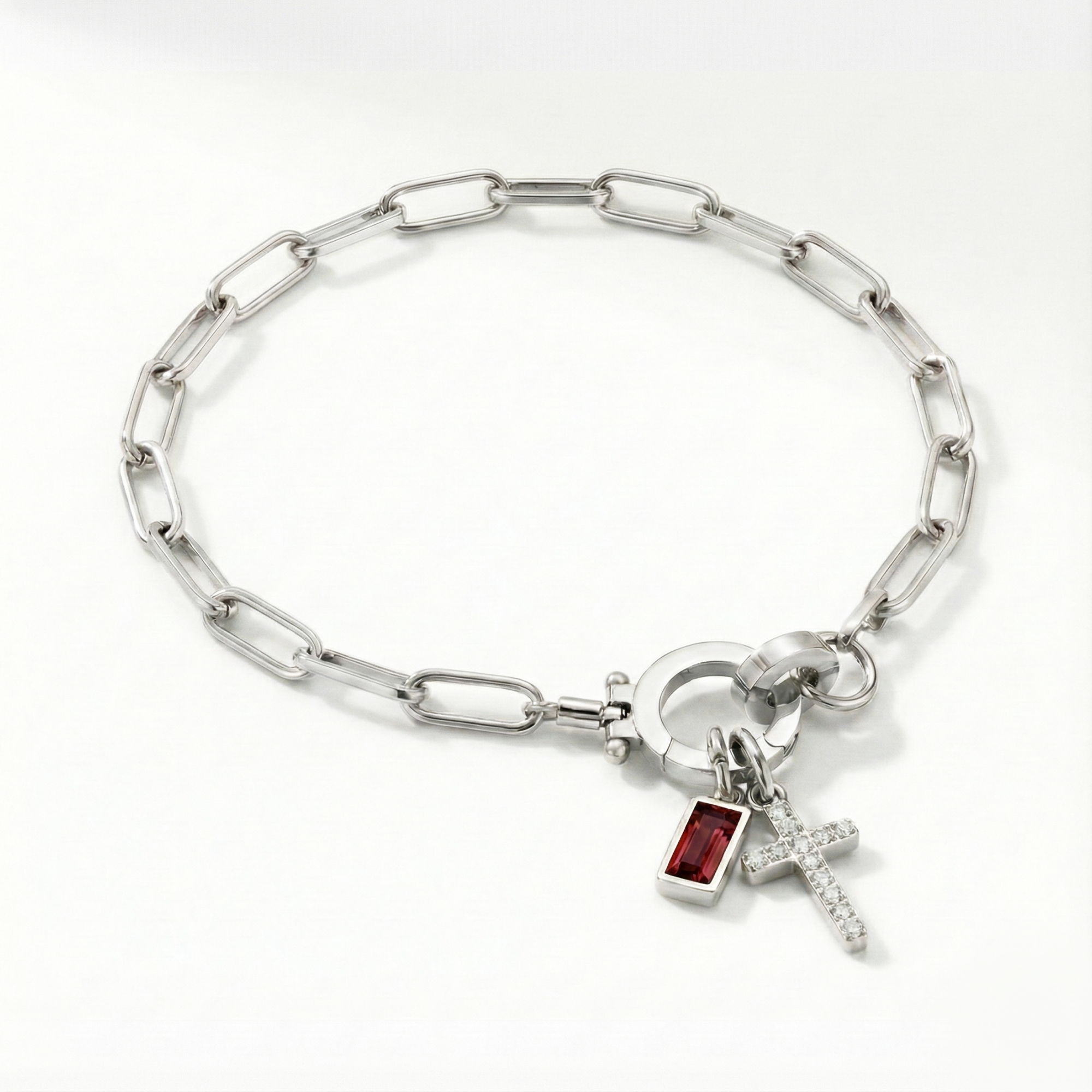 Bracciale AX Paperclip con Croce e Pietra di Nascita