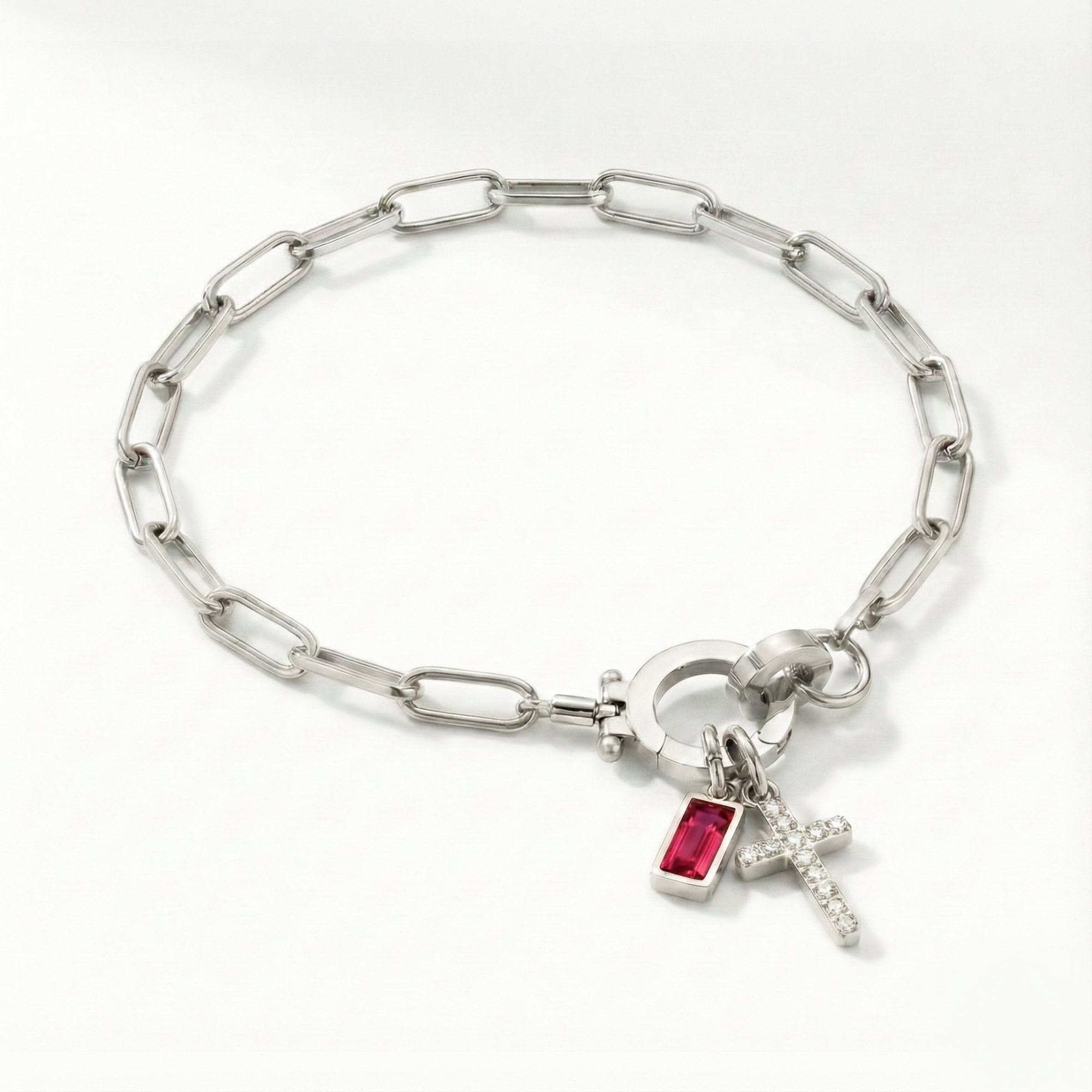 Bracciale AX Paperclip con Croce e Pietra di Nascita