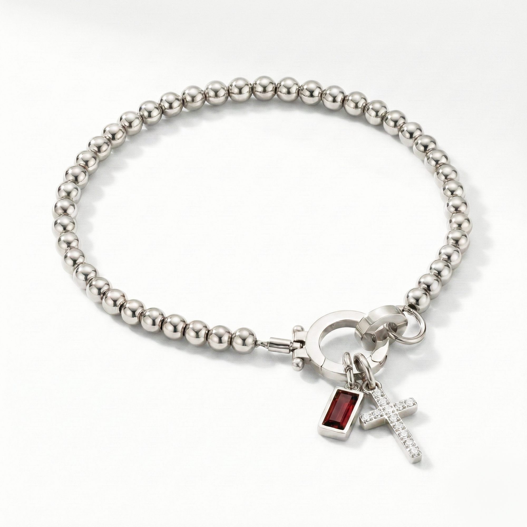 Bracciale AX Perline con Croce e Pietra di Nascita