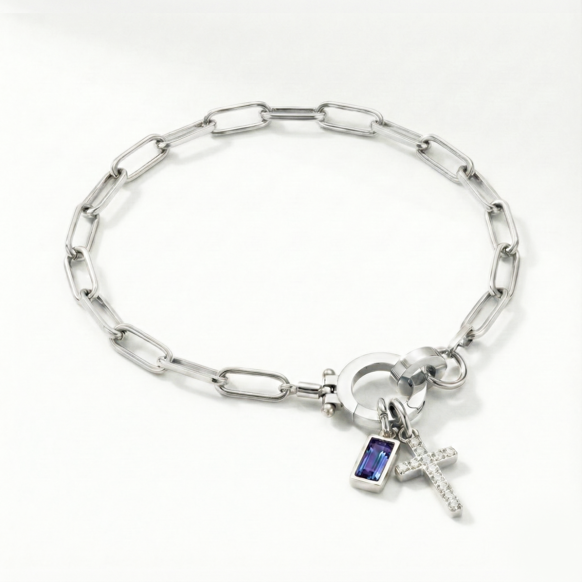 Bracciale AX Paperclip con Croce e Pietra di Nascita