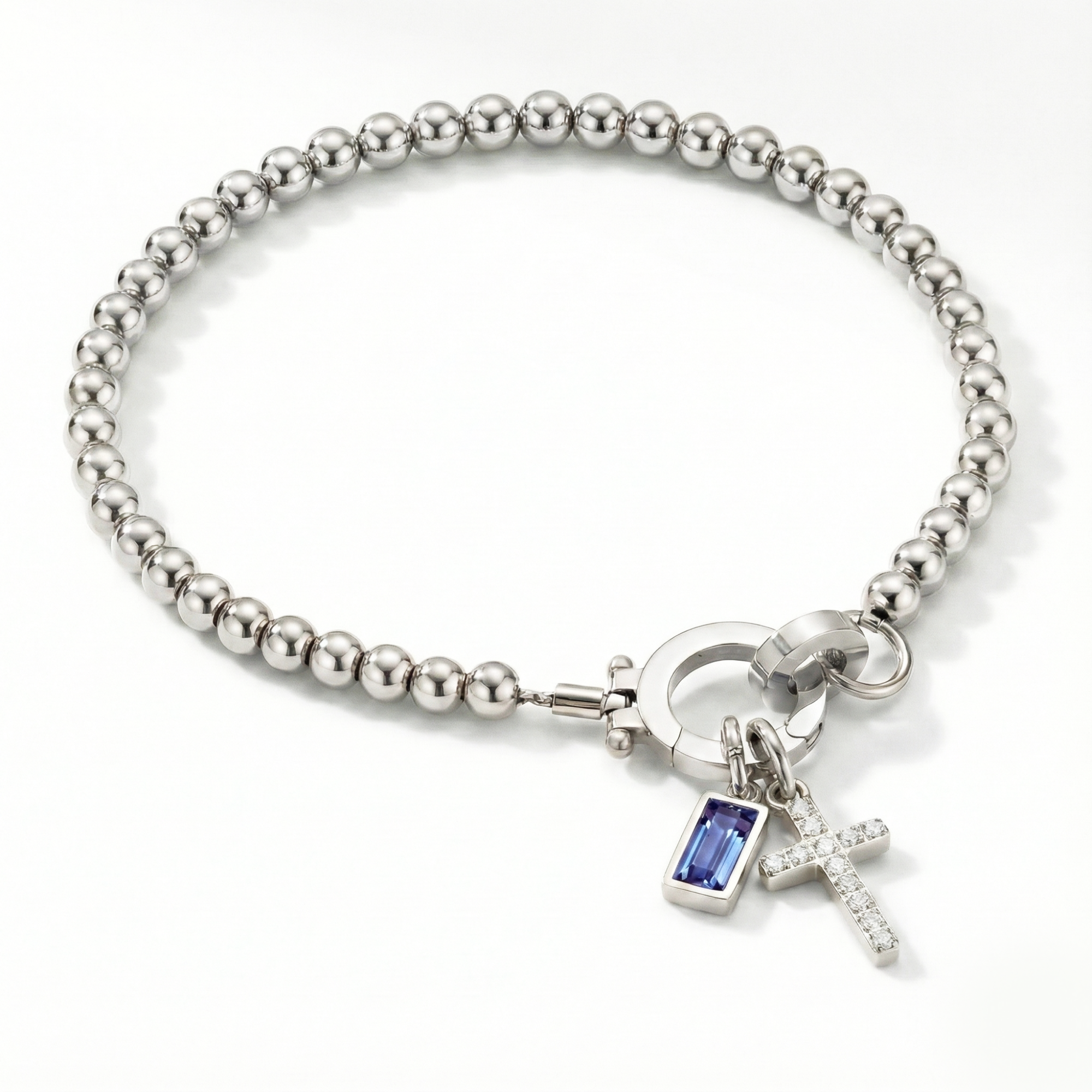 Bracciale AX Perline con Croce e Pietra di Nascita