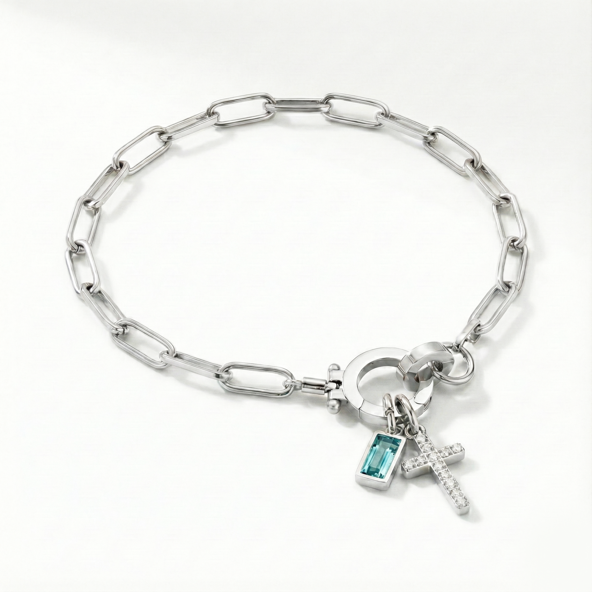 Bracciale AX Paperclip con Croce e Pietra di Nascita