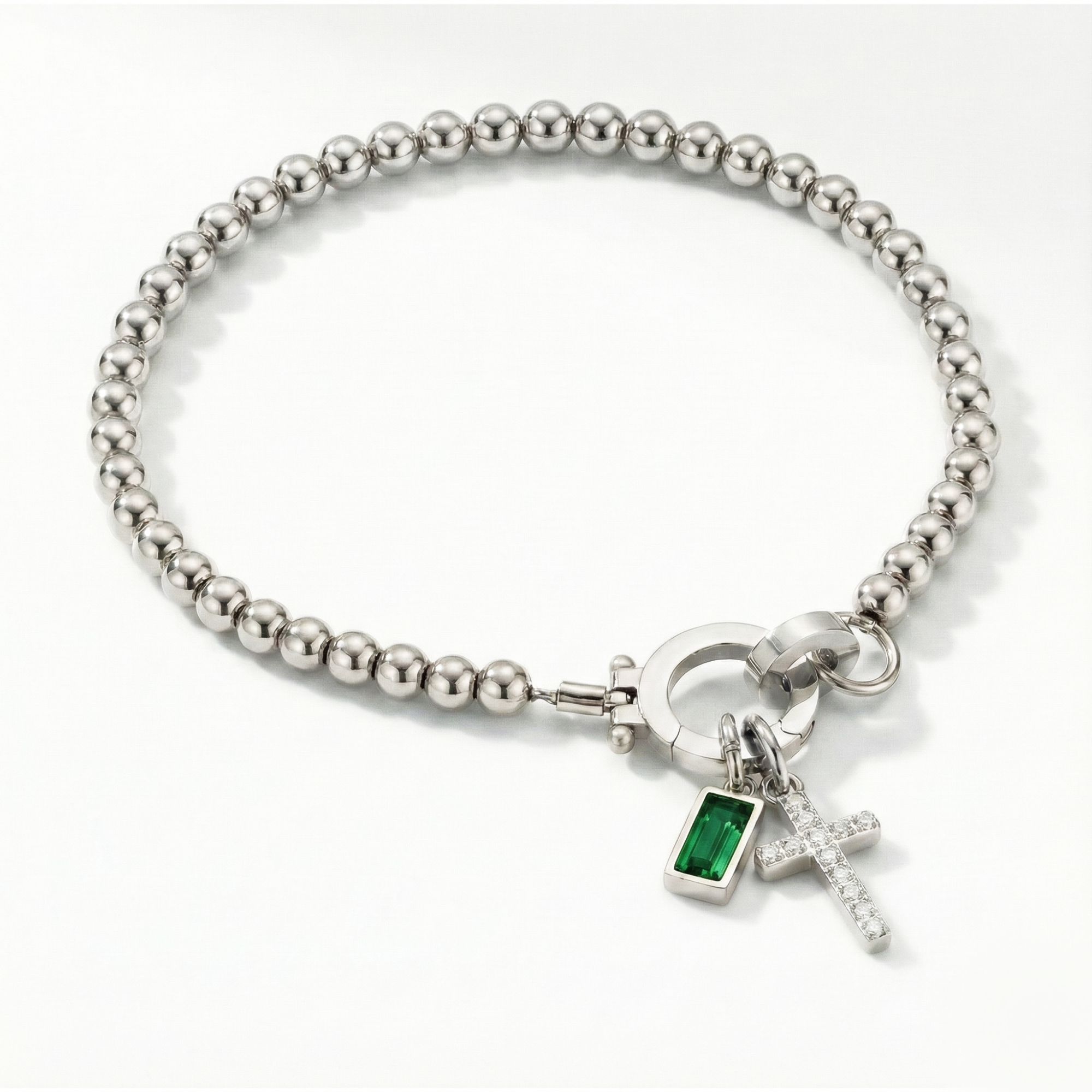 Bracciale AX Perline con Croce e Pietra di Nascita