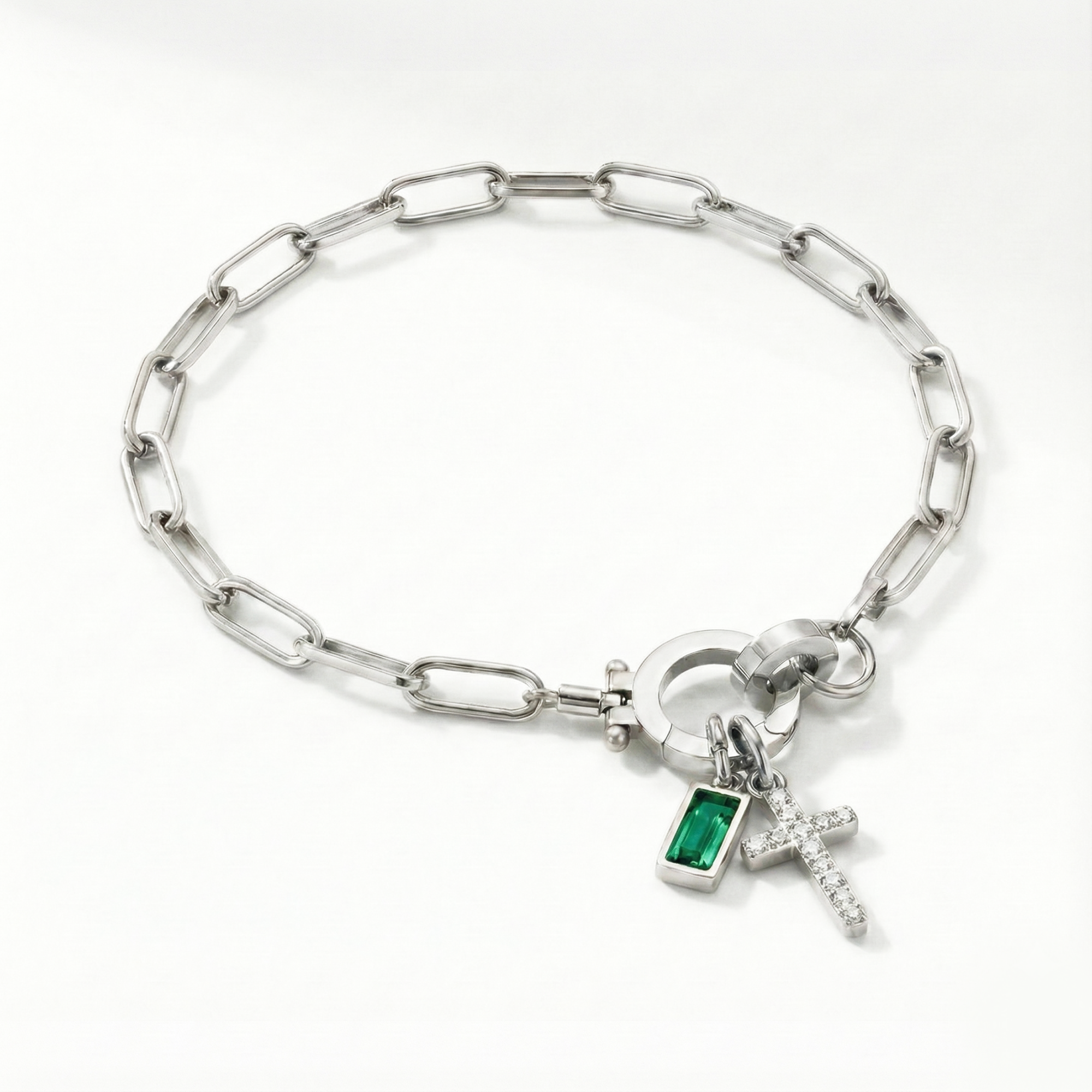 Bracciale AX Paperclip con Croce e Pietra di Nascita