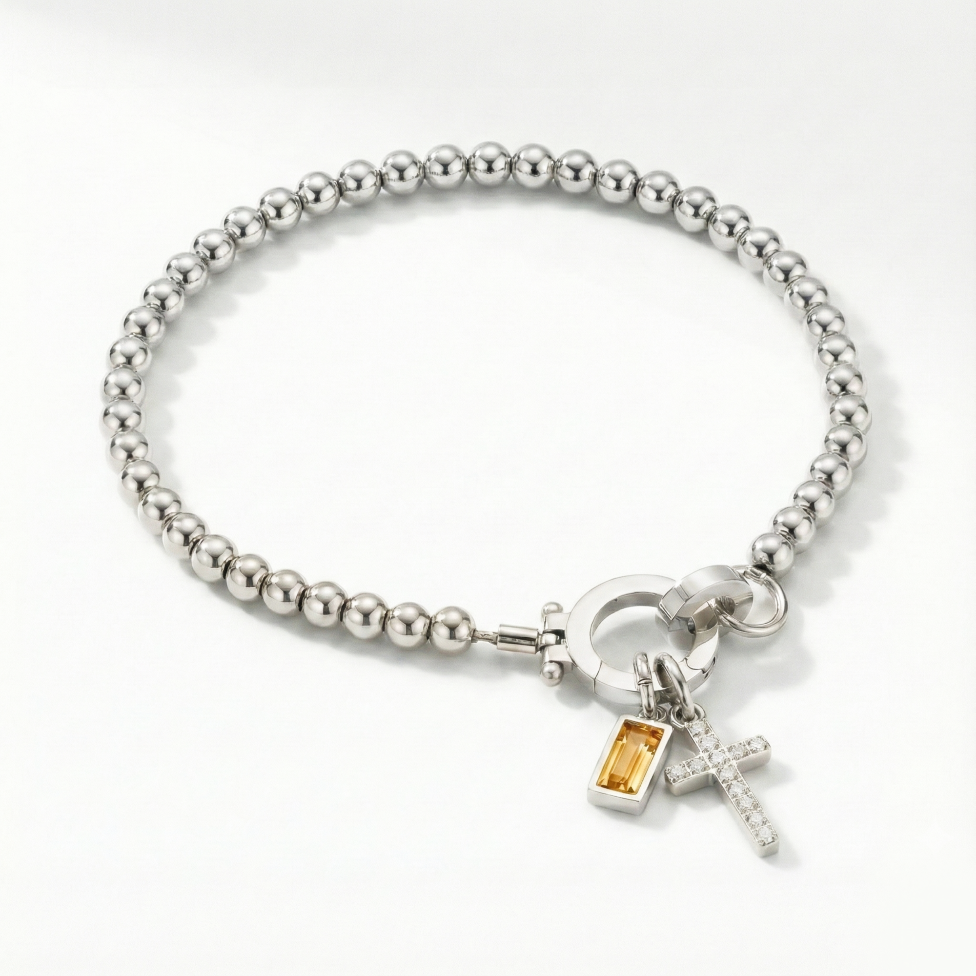 Bracciale AX Perline con Croce e Pietra di Nascita