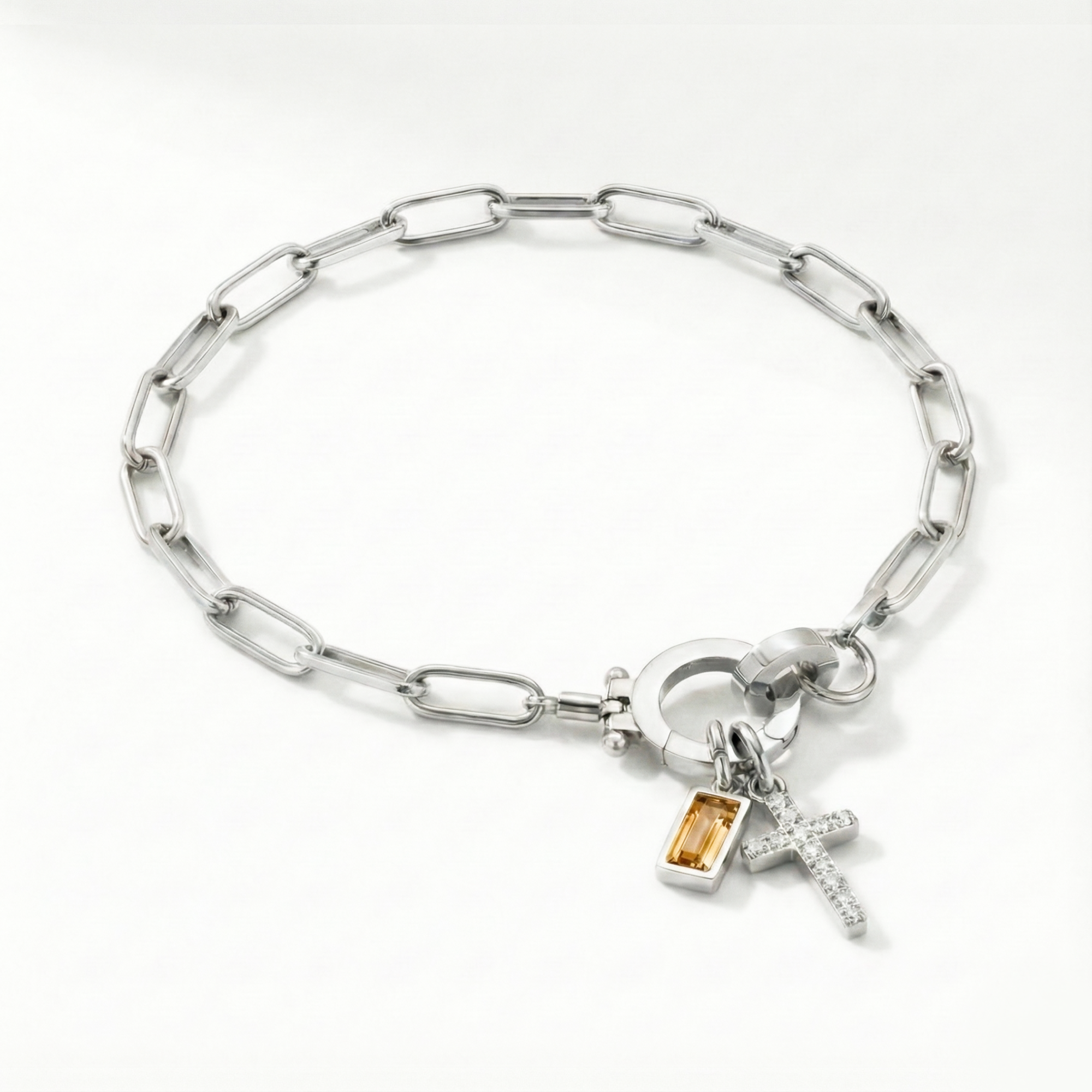 Bracciale AX Paperclip con Croce e Pietra di Nascita