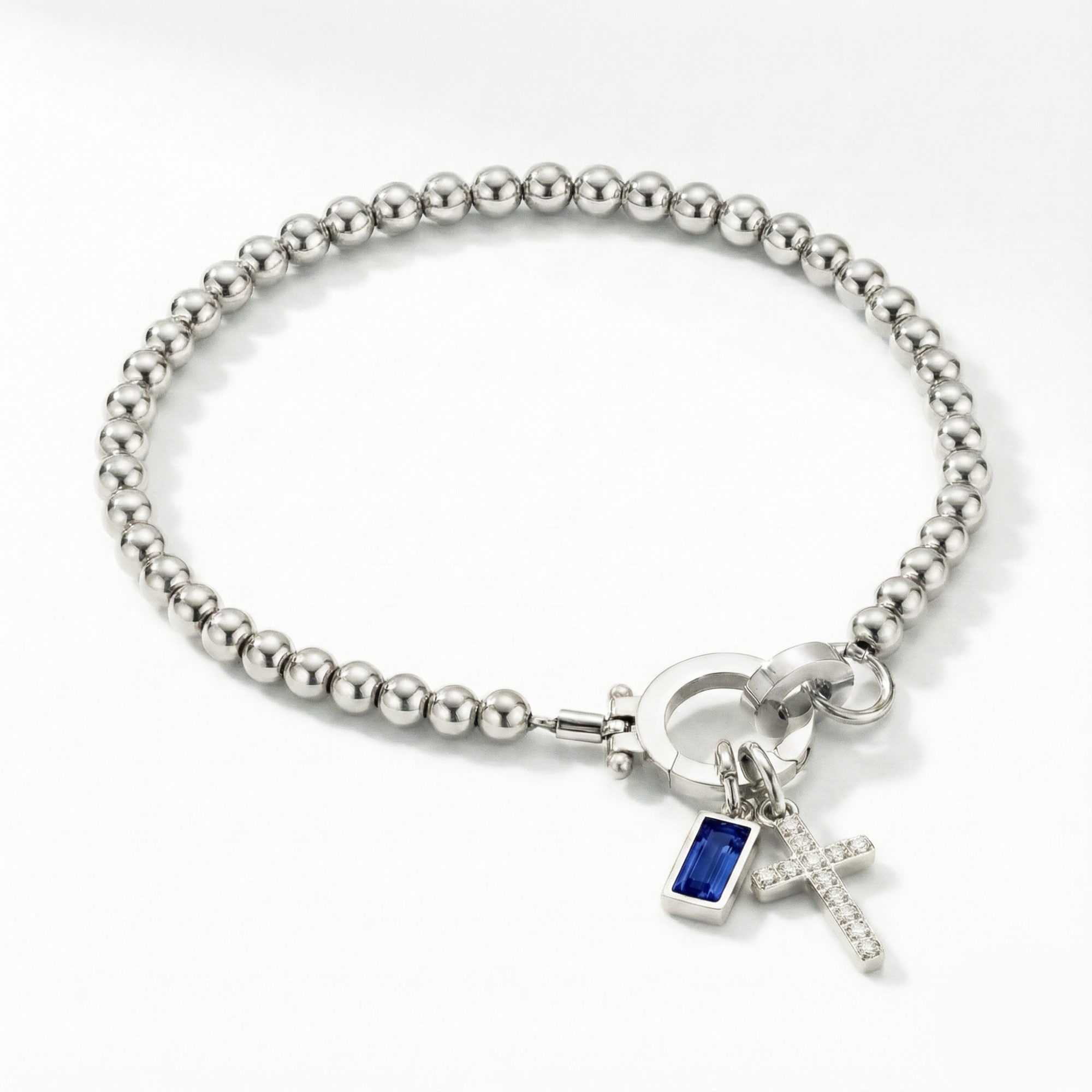 Bracciale AX Perline con Croce e Pietra di Nascita